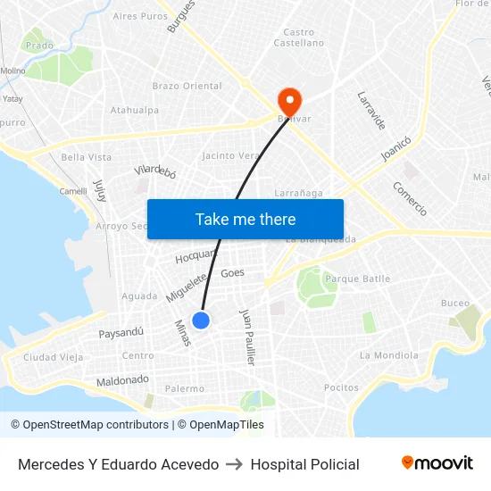 Mercedes Y Eduardo Acevedo to Hospital Policial map