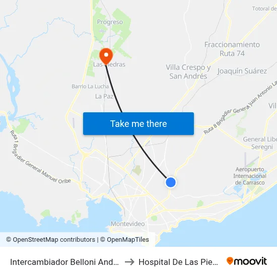 Intercambiador Belloni Andén 4 to Hospital De Las Piedras map