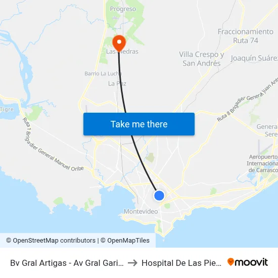 Bv Gral Artigas - Av Gral Garibaldi to Hospital De Las Piedras map