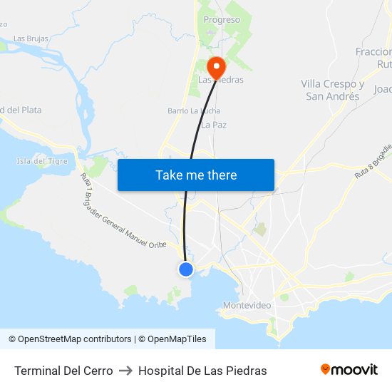 Terminal Del Cerro to Hospital De Las Piedras map