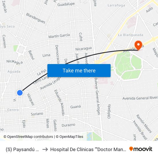 (S) Paysandú & Ejido to Hospital De Clínicas ""Doctor Manuel Quintela"" map