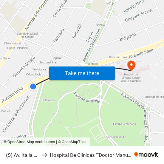 (S) Av. Italia & Albo to Hospital De Clínicas ""Doctor Manuel Quintela"" map