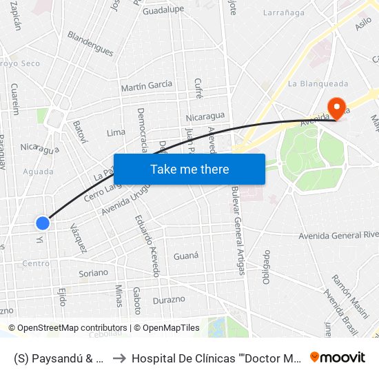 (S) Paysandú & Yaguarón to Hospital De Clínicas ""Doctor Manuel Quintela"" map