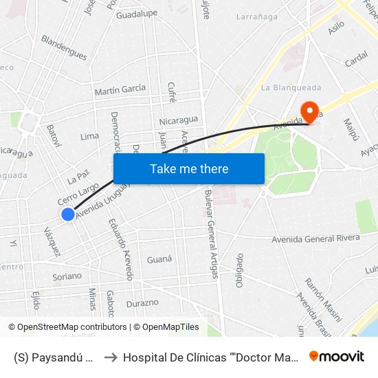 (S) Paysandú & Minas to Hospital De Clínicas ""Doctor Manuel Quintela"" map
