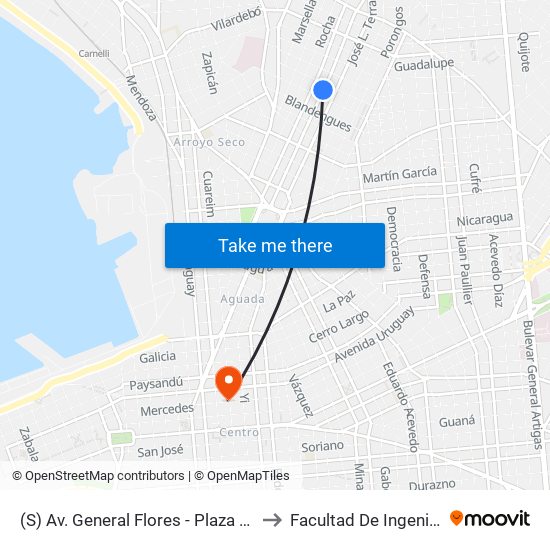 (S) Av. General Flores - Plaza Goes to Facultad De Ingenieria map