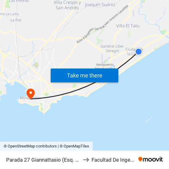 Parada 27 Giannattasio (Esq. Cisnes) to Facultad De Ingenieria map