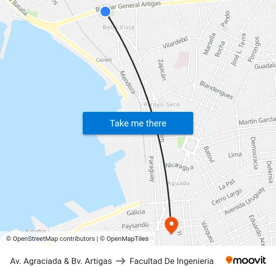Av. Agraciada & Bv. Artigas to Facultad De Ingenieria map