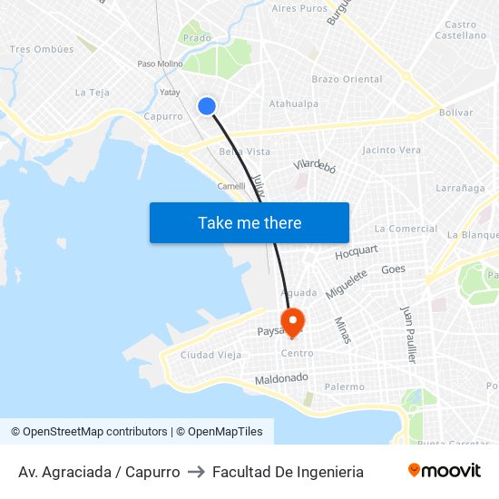 Av. Agraciada / Capurro to Facultad De Ingenieria map