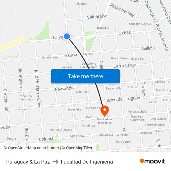 Paraguay & La Paz to Facultad De Ingenieria map