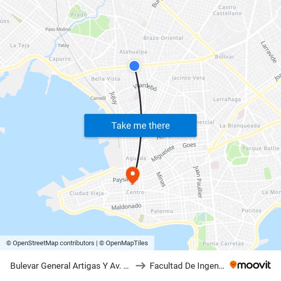 Bulevar General Artigas Y Av. Millan to Facultad De Ingenieria map