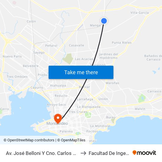 Av. José Belloni Y Cno. Carlos A. López to Facultad De Ingenieria map