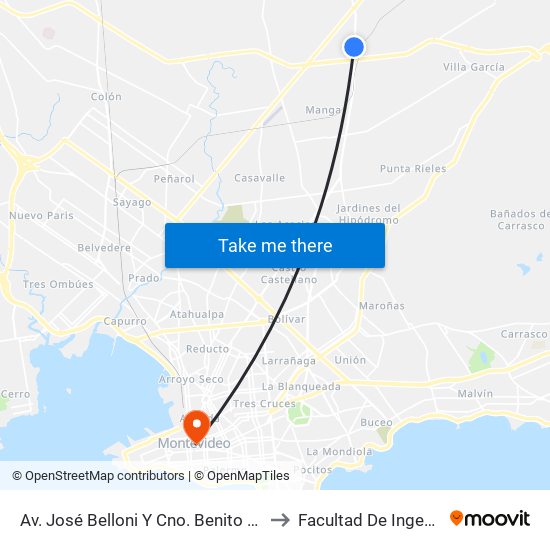 Av. José Belloni Y Cno. Benito Berges to Facultad De Ingenieria map