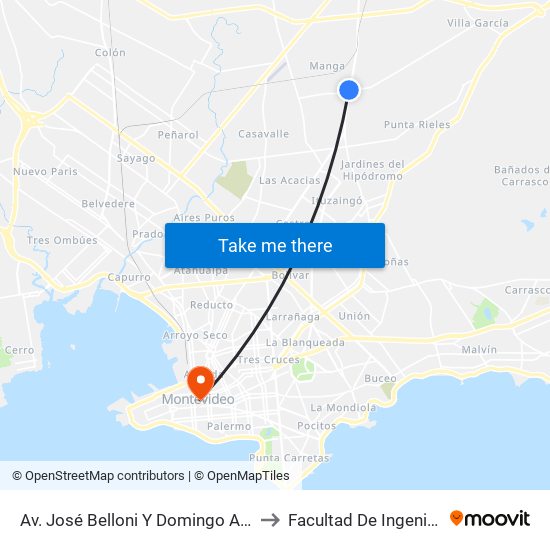 Av. José Belloni Y Domingo Arena to Facultad De Ingenieria map