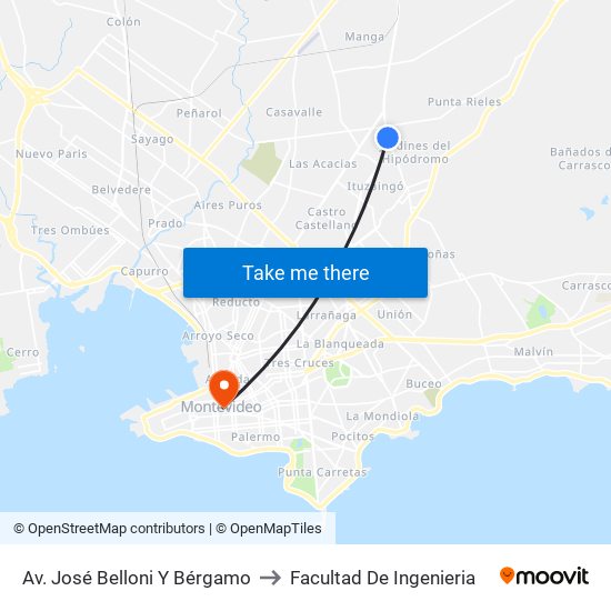 Av. José Belloni Y Bérgamo to Facultad De Ingenieria map