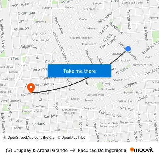 (S) Uruguay & Arenal Grande to Facultad De Ingenieria map