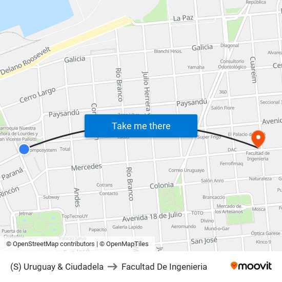 (S) Uruguay & Ciudadela to Facultad De Ingenieria map
