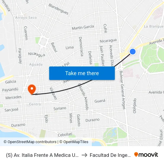 (S) Av. Italia Frente A Medica Uruguaya to Facultad De Ingenieria map
