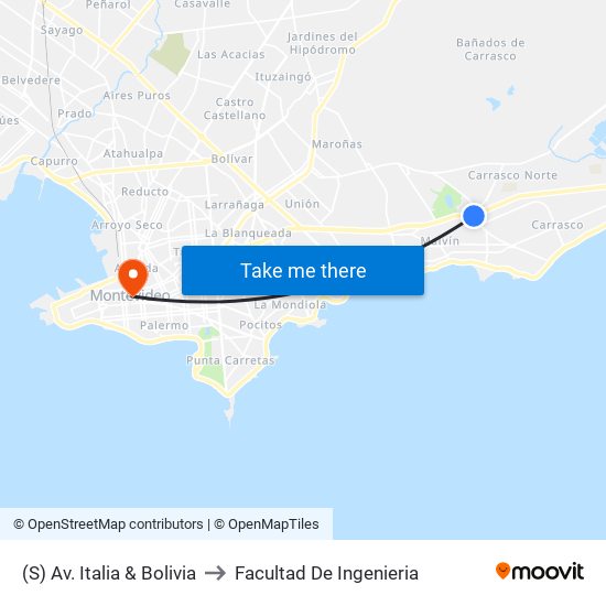 (S) Av. Italia & Bolivia to Facultad De Ingenieria map