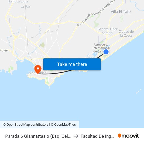 Parada 6 Giannattasio (Esq. Ceibo Km18) to Facultad De Ingenieria map