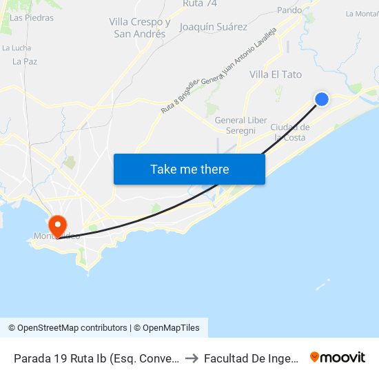 Parada 19 Ruta Ib (Esq. Convención) to Facultad De Ingenieria map