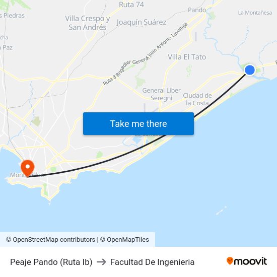 Peaje Pando (Ruta Ib) to Facultad De Ingenieria map