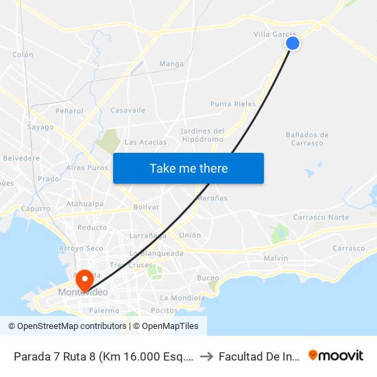 Parada 7 Ruta 8 (Km 16.000 Esq. Cno. Repetto) to Facultad De Ingenieria map