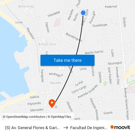 (S) Av. General Flores & Garibaldi to Facultad De Ingenieria map