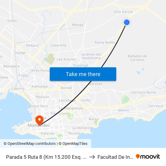 Parada 5 Ruta 8 (Km 15.200 Esq. Miguel Estevez) to Facultad De Ingenieria map