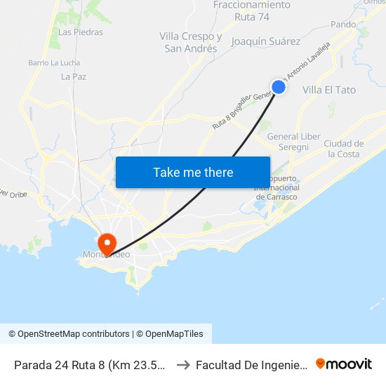 Parada 24 Ruta 8 (Km 23.500) to Facultad De Ingenieria map