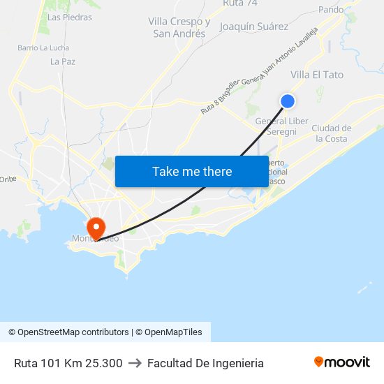 Ruta 101 Km 25.300 to Facultad De Ingenieria map