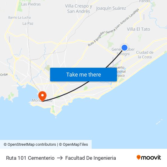 Ruta 101 Cementerio to Facultad De Ingenieria map