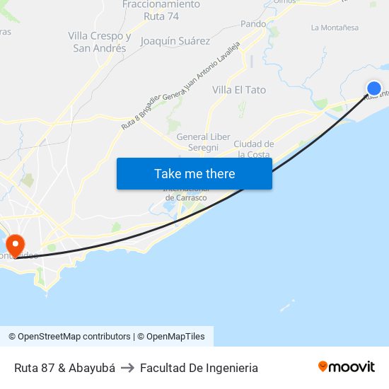 Ruta 87 & Abayubá to Facultad De Ingenieria map