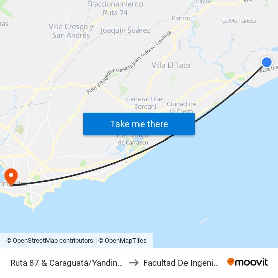 Ruta 87 & Caraguatá/Yandinoca to Facultad De Ingenieria map