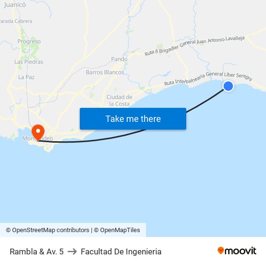 Rambla & Av. 5 to Facultad De Ingenieria map