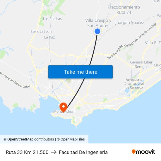 Ruta 33 Km 21.500 to Facultad De Ingenieria map