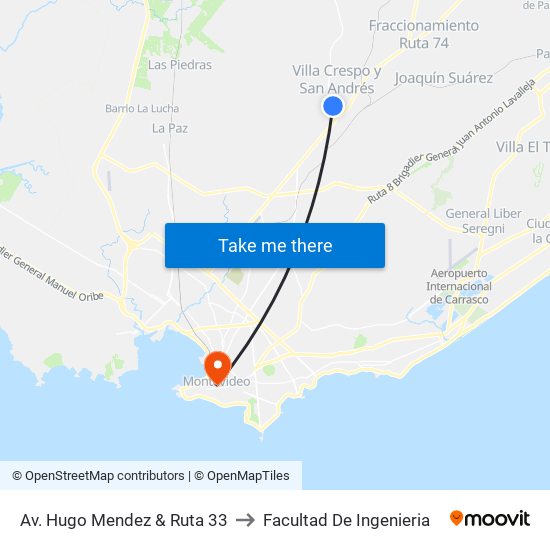 Av. Hugo Mendez & Ruta 33 to Facultad De Ingenieria map