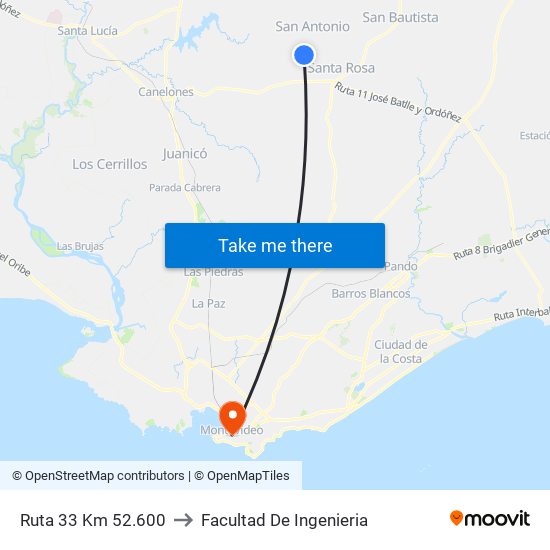Ruta 33 Km 52.600 to Facultad De Ingenieria map