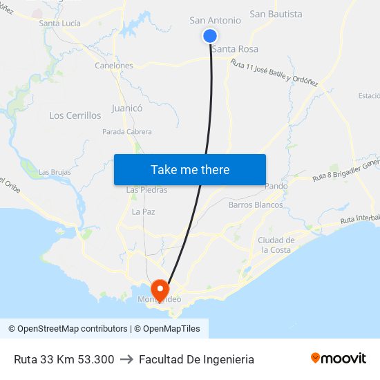 Ruta 33 Km 53.300 to Facultad De Ingenieria map