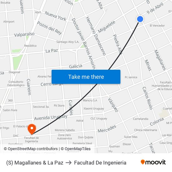 (S) Magallanes & La Paz to Facultad De Ingenieria map