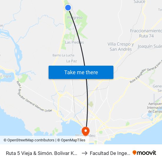Ruta 5 Vieja & Simón. Bolivar Km 30.100 to Facultad De Ingenieria map