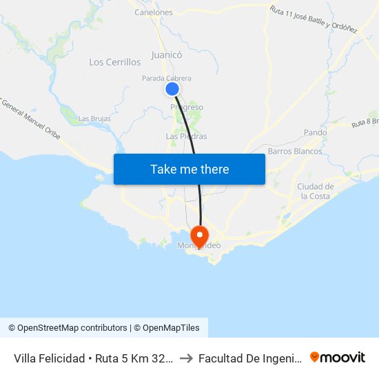 Villa Felicidad • Ruta 5 Km 32.000 to Facultad De Ingenieria map