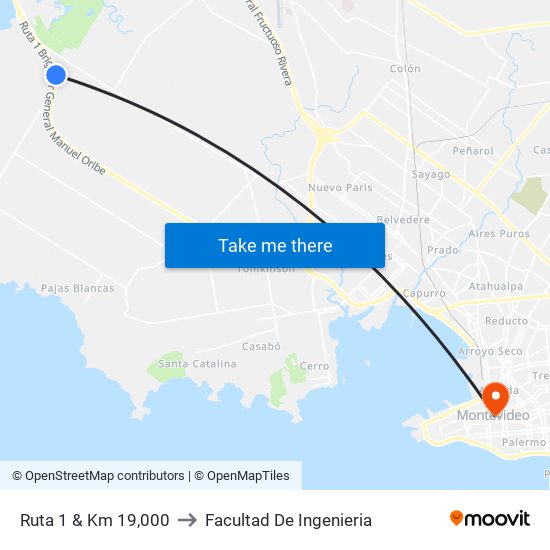 Ruta 1 & Km 19,000 to Facultad De Ingenieria map