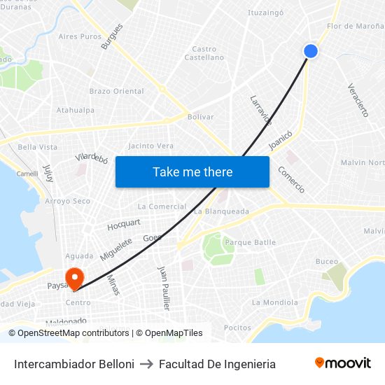 Intercambiador Belloni to Facultad De Ingenieria map