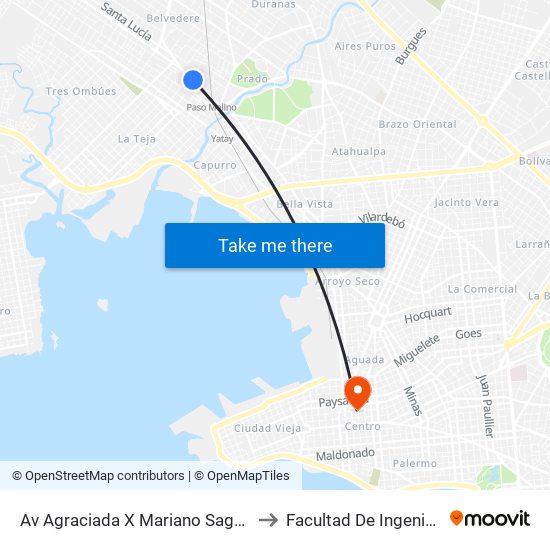 Av Agraciada X Mariano Sagasta to Facultad De Ingenieria map