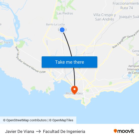 Javier De Viana to Facultad De Ingenieria map