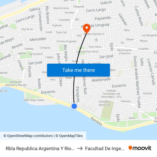 Rbla Republica Argentina Y Rio Negro to Facultad De Ingenieria map