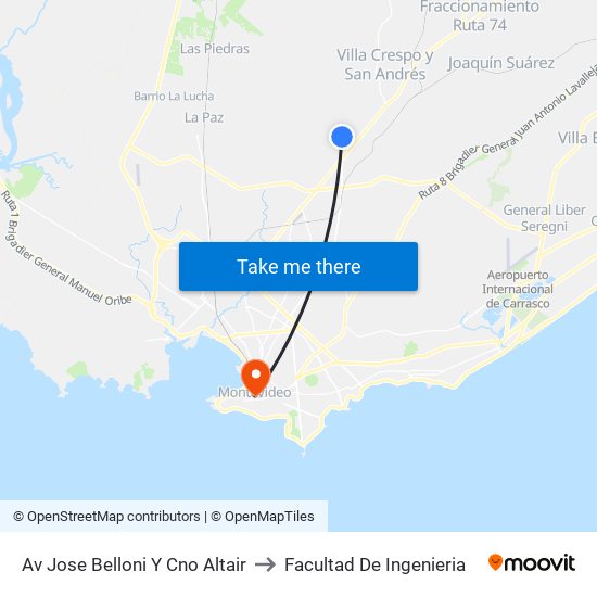 Av Jose Belloni Y Cno Altair to Facultad De Ingenieria map