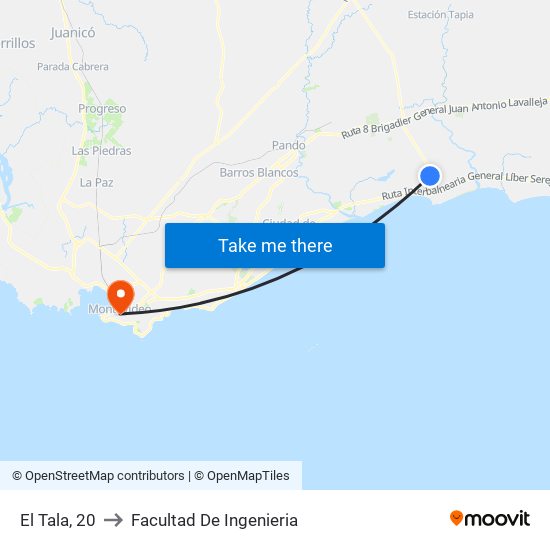 El Tala, 20 to Facultad De Ingenieria map