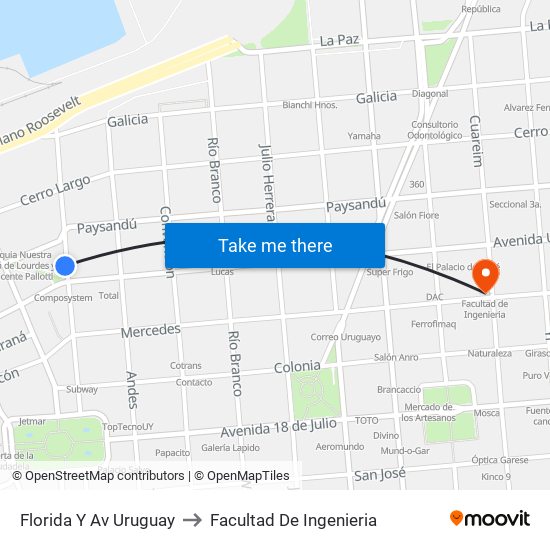 Florida Y Av Uruguay to Facultad De Ingenieria map