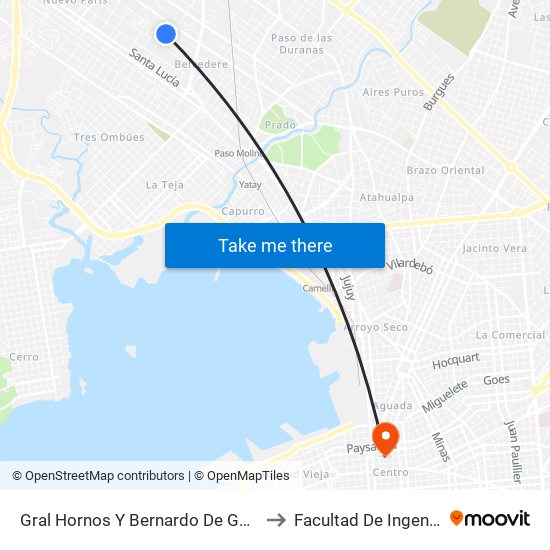 Gral Hornos Y Bernardo De Guzman to Facultad De Ingenieria map